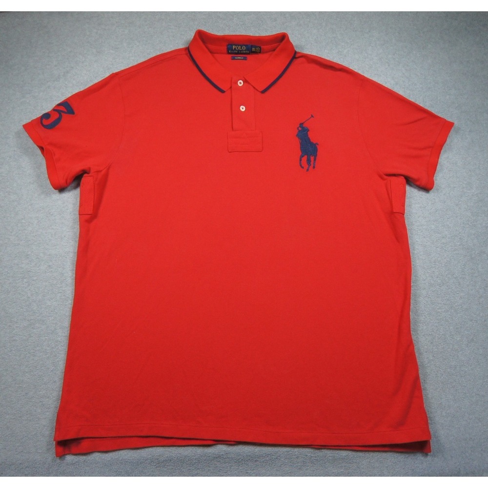 Polo Ralph Lauren Shirt Mens 2XL XXL Red Big Pony Preppy Short Sleeve Custom Fit